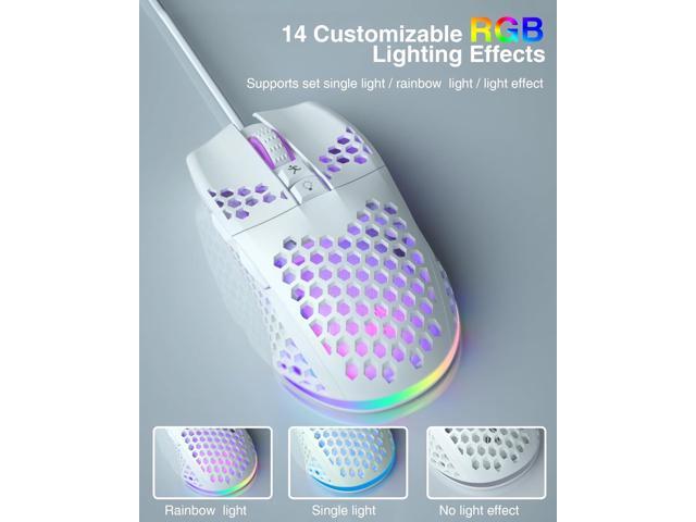 SM900 White Wired Gaming Mouse with Honeycomb Shell,12800 DPI,7 Programmable Buttons,Lightweight Gaming Mice Ergonomic Computer Wired Mouse Gaming...