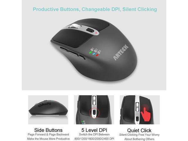 Arteck Multi-Device Wireless Bluetooth Mouse Ergonomic Silent Clicking Backward Forward for Desktop PC Laptop Mac iPad Build in Rechargeable Battery