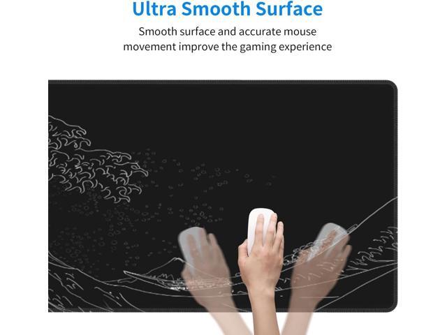 Japanese Gaming Mouse Pad Black Mouse Pad Kanagawa Large Mousepad Non-Slip Rubber Base Waterproof with Stitched Edges for Gaming Office Home,...