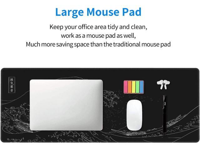 Japanese Gaming Mouse Pad Black Mouse Pad Kanagawa Large Mousepad Non-Slip Rubber Base Waterproof with Stitched Edges for Gaming Office Home,...