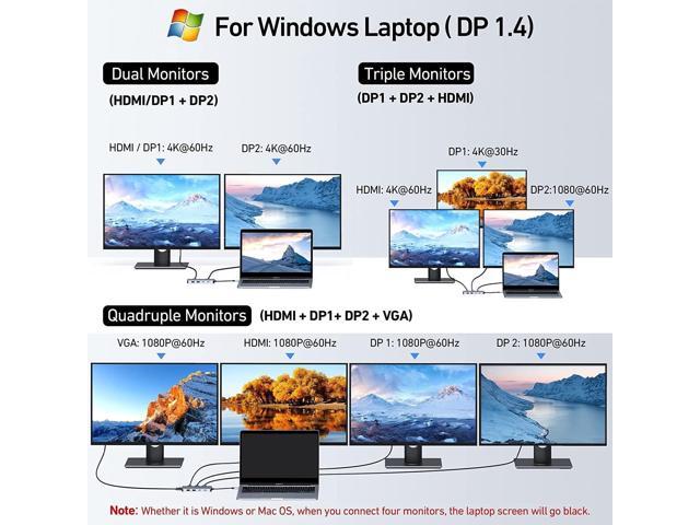 USB C Docking Station Dual DisplayPort, 8 in 1 USB C Hub with 2 DP, HDMI, VGA, USB C 2.0, 2 USB A 2.0, PD Charging Port, Multi Monitor Adapter for...