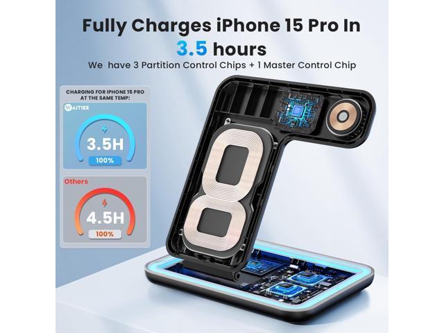 WAITIEE Wireless Charger 3 in 1, 15W Fast Charging Station for Apple Watch 9/8/Ultra 2/Ultra/SE/7/6/5/4/3/2, for 3/2/1/Pro/Pro 2, for iPhone...