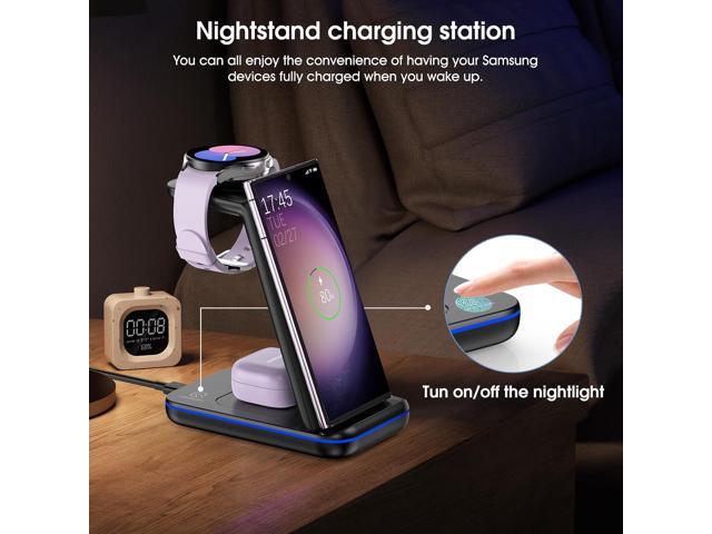 Wireless Charging Station for Samsung/Android, Fast Wireless Watch Charger Station Compatible for Samsung Galaxy S25 Ultra/S24/S23+/Z Flip 6/5 Fold...