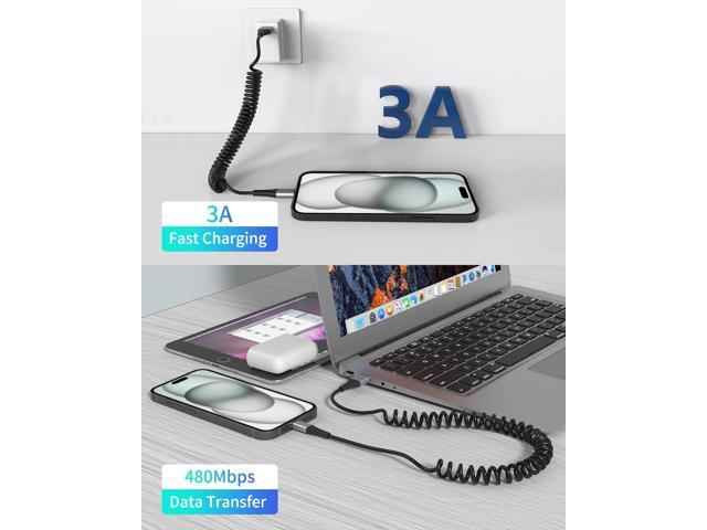 Coiled USB C Cable, 2 Pack USB to USB C Coiled Cable for Car Short USB C Retractable Cable for iPhone 15 Pro Max, Samsung Galaxy S23 S22, Moto G8,...