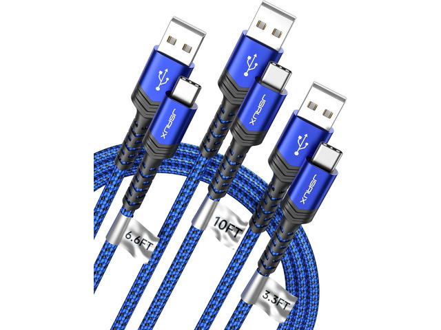 JSAUX USB-C Cable 3.1A Fast Charging, 3-Pack (10ft+6.6ft+3.3ft) USB A to Type C Charge Cord Compatible with Samsung Galaxy S21 S20 S10 S9 S8 Note...