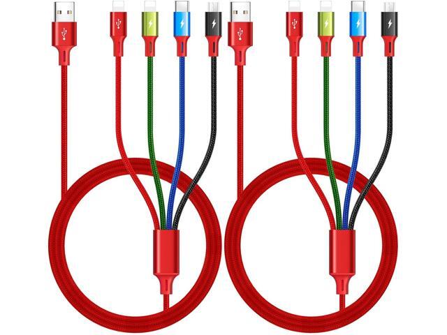 Multi Charging Cable 3.5A, [2Pack 6Ft] 4 in 1 Fast Charging Cable, Multi Charging Cord, Multi USB Cable Adapter with IP/Type C/Micro Ports for Cell...