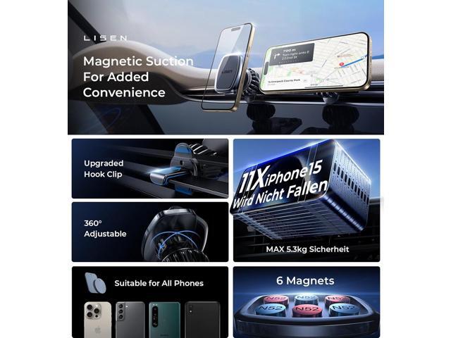 LISEN Magnetic Phone Holder for Car - Upgraded Clip Ultra 6 Strong Magnets, Car Phone Holder Case Friendly,Soporte de Telefono para carro for...