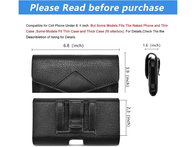 Leather Cell Phone Holster Belt Loop Phone Belt Holder for Men Carrying Phone Pouches Wallet Black for iPhone 16 15 14 13 12 14Pro/Pro Max Samsung...