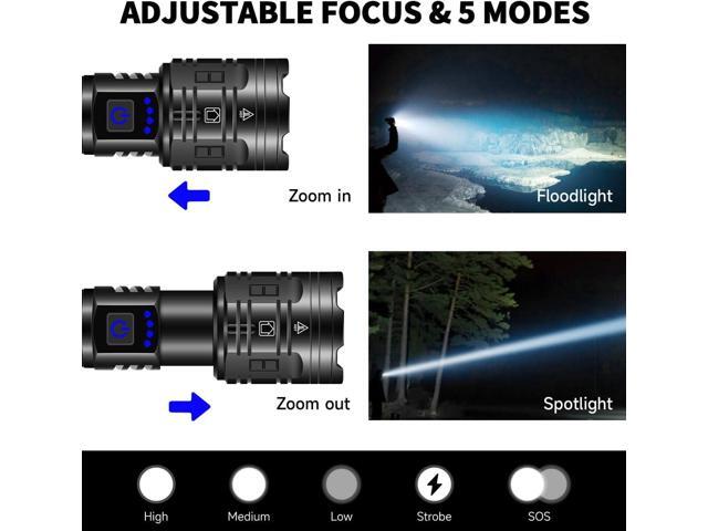 Rechargeable Flashlights High Lumens, Powerful Tactical Flashlights, 5 Modes LED Flashlight Adjustable, Brightest Flashlight Waterproof, Handheld...