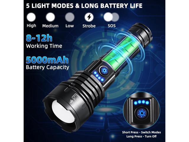 Flashlights High Lumens Rechargeable, 990000LM Super Bright Flashlight, Adjustable Tactical Flashlight, 5Mode Flash Light High Powered, Waterproof...