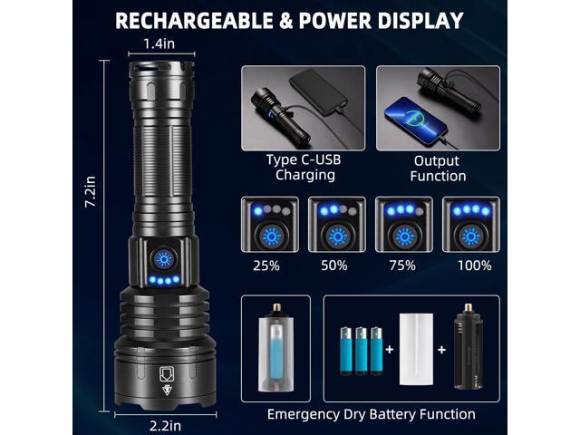 Flashlights High Lumens Rechargeable, 990000LM Super Bright Flashlight, Adjustable Tactical Flashlight, 5Mode Flash Light High Powered, Waterproof...