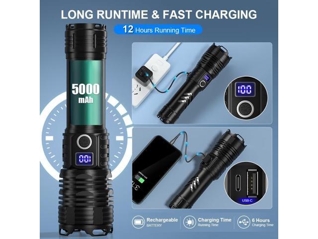 Flashlights High Lumens LED Rechargeable, 900,000 Lumen Brightest Flash Light, High Power Flashlight USB with 5000 mAh Capacity, Waterproof...