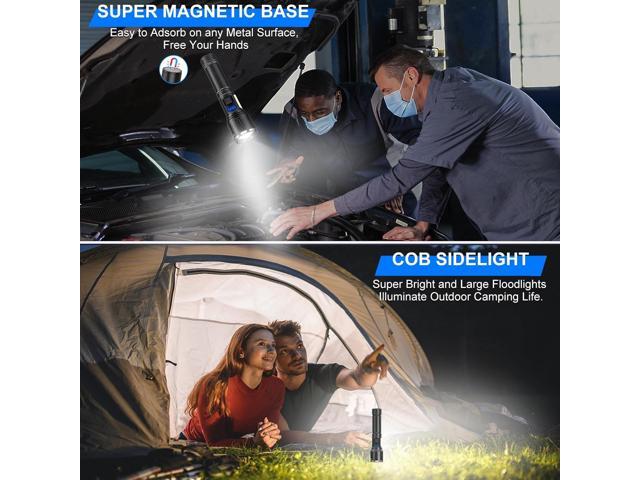 Rechargeable Magnetic Flashlights High Lumens, 100000 Lumens Super Bright LED Powerful Flashlight 8 Modes with COB Work Light, IPX7 Waterproof...