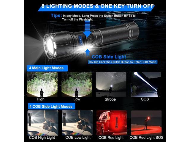 Rechargeable Magnetic Flashlights High Lumens, 100000 Lumens Super Bright LED Powerful Flashlight 8 Modes with COB Work Light, IPX7 Waterproof...