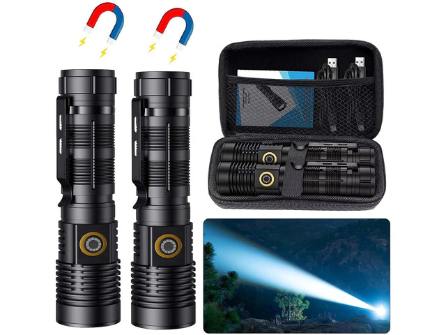 Hoxida Rechargeable Tactical Flashlights High Lumens - 1500 Meters Long Beam Super Bright LED Magnetic Flashlight USB Zoomable 5Modes Small Long...