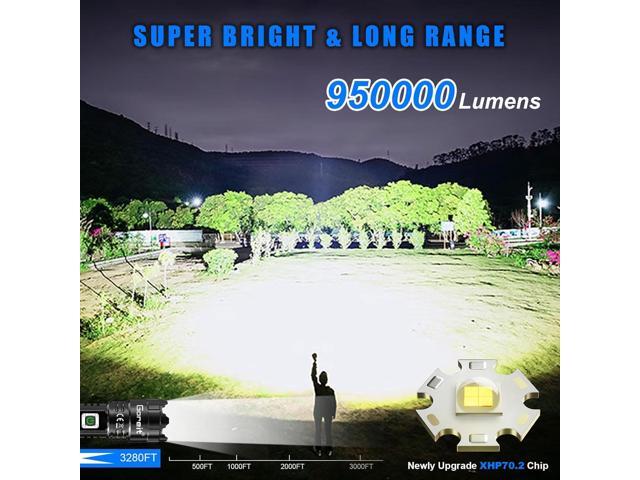 Goreit Flashlights High Lumens Rechargeable, 950000 Lumen XHP70.2 LED Flashlight USB Super Bright Flash lights, High Powered Handheld Flashlights...