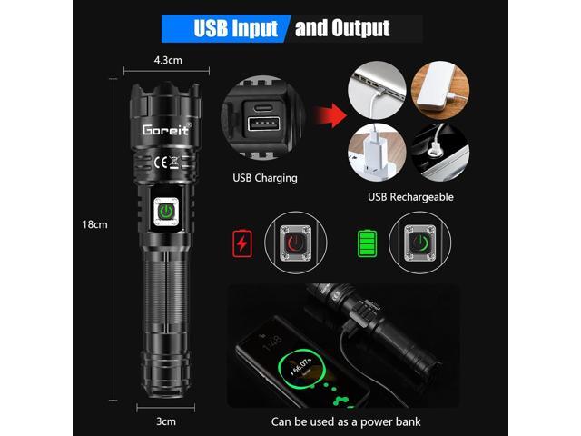 Goreit Flashlights High Lumens Rechargeable, 950000 Lumen XHP70.2 LED Flashlight USB Super Bright Flash lights, High Powered Handheld Flashlights...