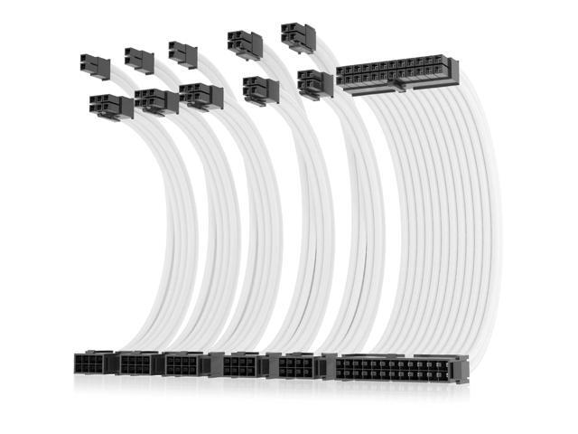 AsiaHorse 16AWG Pro Power Supply Sleeved Cable, White Power Supply Extension Cable Dual EPS Kit, 1x24-PIN/ 2x8-PORT (4+4) M/B,3x8-PORT (6+2) PCI-E,...