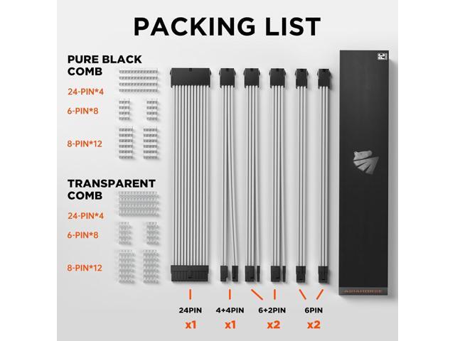 ASIAHORSE 16AWG PSU Cable Extension Power Cords, Customized Power Supply Mod Sleeve Extension Cable, ATX/EPS/8-pin PCI-E/6-pin PCI-E for PSU Cable...