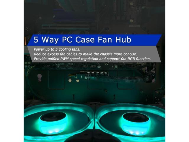 2 Pack Cooling Fan 1 to 5 Hub, All 4 Pin Cooling Fans Power Extension Cable for PC Case Internal Motherboard Fan, 5 Way Splitter Wire for ATX...