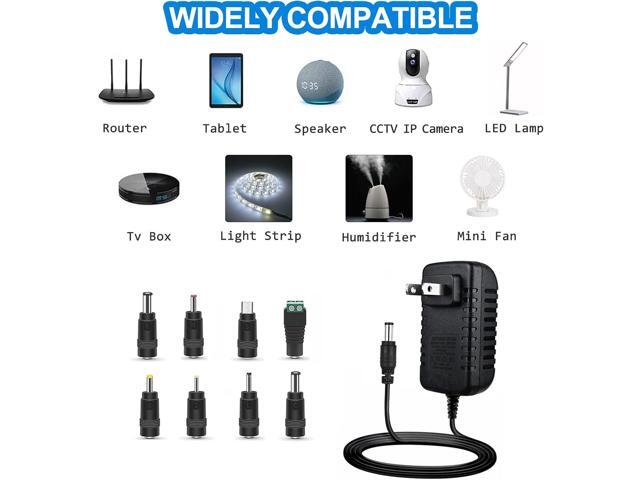 12V 2A Power Supply, Universal Power Adapter with 8 Selectable Plug, Power Adapter for Led Power Supply, CCTV Camera, BT Speaker, GPS, Webcam,...