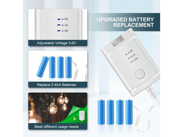 Lenink Adjustable AC Power Supply Adapter for AA Batteries, 3V to 6V, LED Lights & Decorations (White)