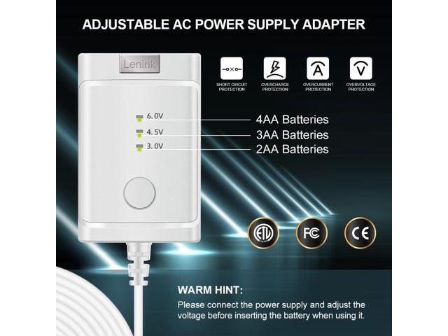 Lenink Adjustable AC Power Supply Adapter for AA Batteries, 3V to 6V, LED Lights & Decorations (White)
