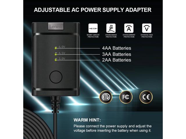 Lenink Adjustable AC Power Supply Adapter for 2 AA 3 AA 4 AA Batteries, 3V, 4.5V, 6V, AA Battery Replacement Adapter for LED Lights, Decorations...