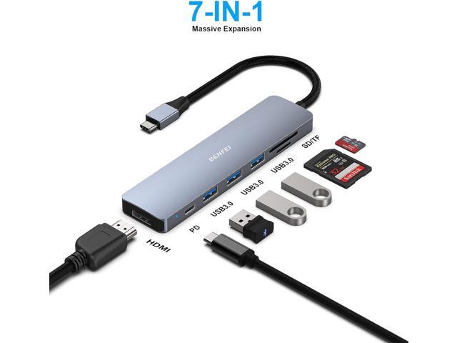 BENFEI USB C HUB 7-in-1 with HDMI(4K@60Hz,Certified), 100W Power Delivery, 3*USB 3.0, SD/TF Card Reader(160MB/s) Compatible with iPhone 15 Pro/Max,...