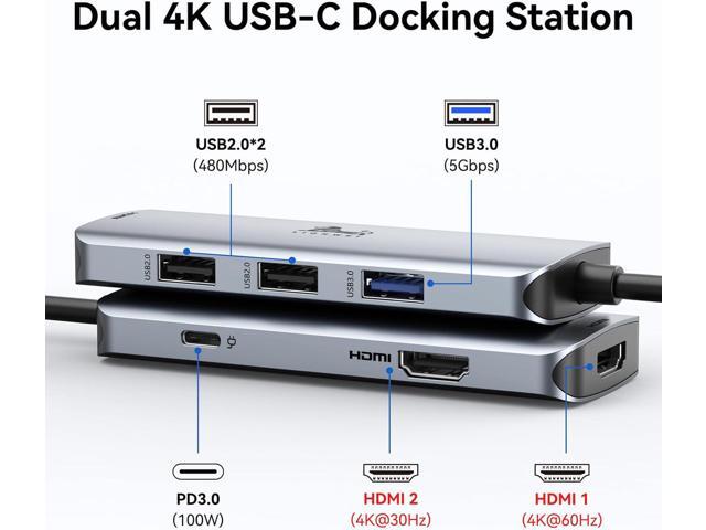 USB C Docking Station Dual HDMI, USB C to Dual Monitors Adapter to Dual 4K HDMI, 3 USB, PD Charging Port, LIONWEI USB C Hub Dual Monitor for Dell...