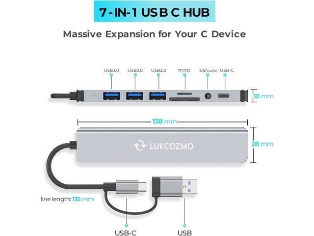 Updated USB Hub USB C Hub USB Splitter Port Extender 7 in 1 USB 3.0 Hub USB Adapter & USB C Splitter 4 USB 1 USBC TF/SD Card Reader Audio Output...