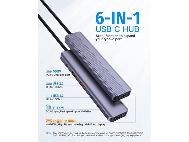 Type C USB Hub, 10Gbps USB C Hub, USB C Splitter with 1 USB C 3.2 Gen 2 and 2 USB A 3.2 Gen 2 Data Ports, 4K@60HZ HDMI, 100W PD, Micro SD 3.0 Card...