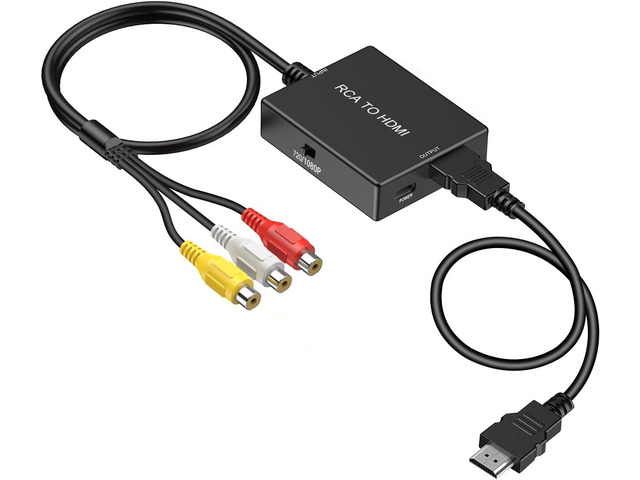 RCA to HDMI Adapter Converter, AV to HDMI Converter with HDMI Cable Supports PAL/NTSC for PS2/VHS/VCR/Blue-Ray DVD ect.