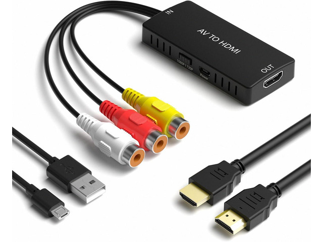 RCA to HDMI Converter, AV to HDMI Adapter Support 1080P, PAL/NTSC Compatible with WII/WII U/PS one/PS2/PS3/STB/Xbox/VHS/VCR/Blue-Ray DVD ect.
