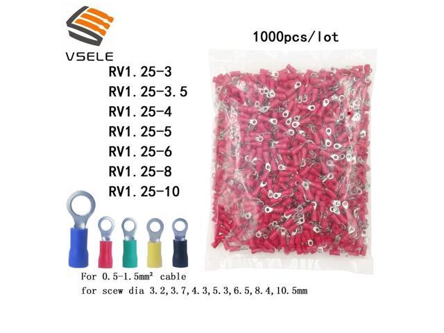 First picture~ 1000Pcs/pack ring crimp insulation terminal RV1.25-3 RV1.25-4 RV1.25-5 RV1.25-6 8 10 for 0.5-1.5mm2 wire cable connector( RV1.25-4...