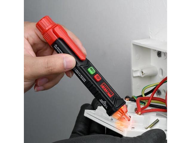 First picture~Electrician Wiring Checker pen Tester Smart Detection Non-Contact AC Voltage Detector Tester Wall Socket LIVE Null Wire Alarm(Red...
