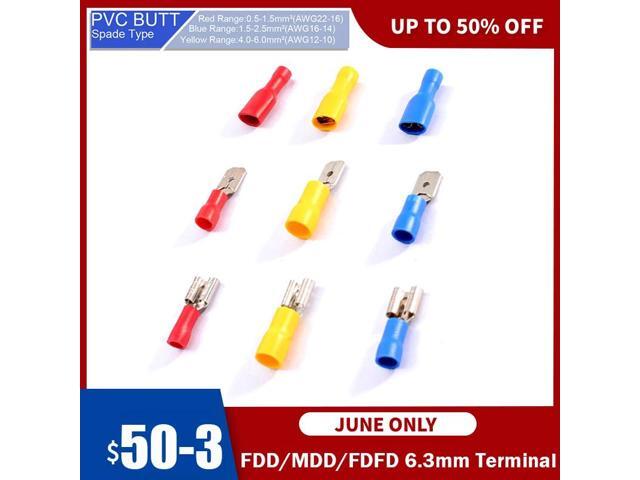 First picture~60Pcs FDD/FDFD/MDD 6.0mm Terminal 3colors Female Male Spade Insulated Electrical Crimp Terminal Connectors Wiring Cable plug(Beige...