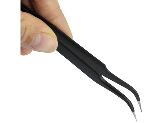 First picture~ 3 in 1 Stainless Steel Tweezers point and Curved Shape Repair tools Forceps precision Soldering Tweezers Set(Black Black )