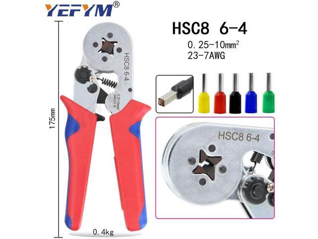 First picture~HSC8 6-4 ferrule Crimping pliers 0.25-10mm² Automatic crimping wire crimper tools mini electrician suit kit with terminals box(Red,...