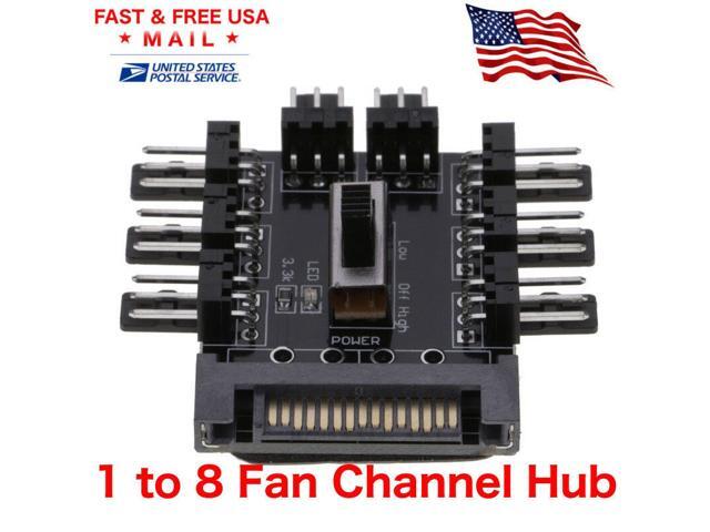 Fan 1 to 8 Channel Hub 12V 3Pin Power Supply Splitter Adapter PC Fan with LED