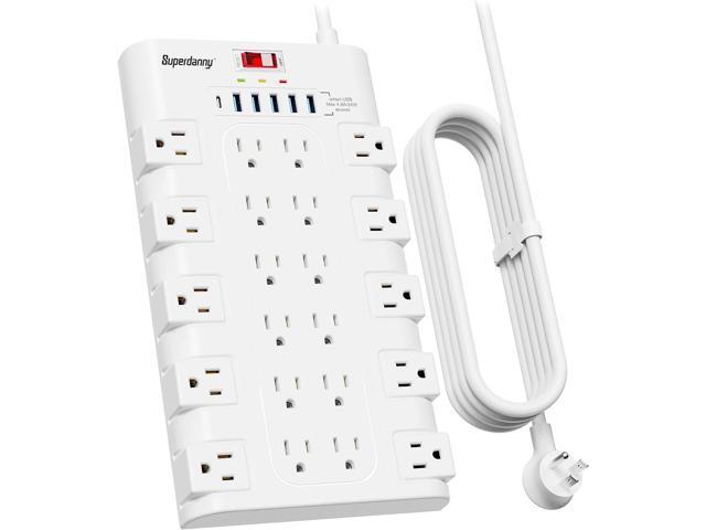 SUPERDANNY Power Strip Surge Protector with 22 AC Outlets and 6 USB Charging Ports USB-C 6.5Ft Mountable Flat Plug Extension Cord (1875W/15A) for.