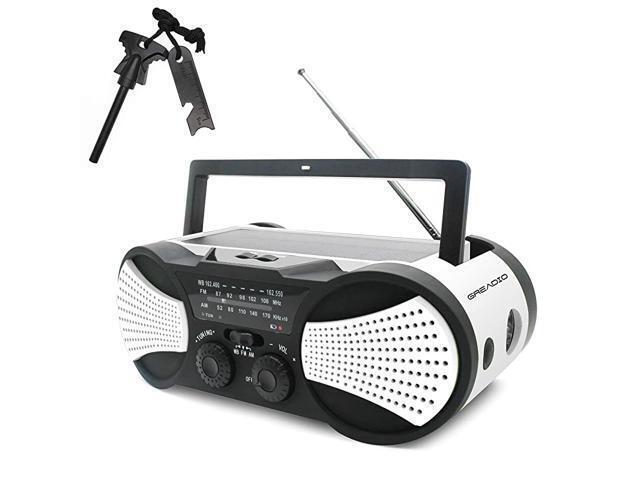 Emergency Solar Portable Weather Radio with Crank Charge SOS Alarm 3W Flashlight Reading Lamp 4000mAh Power Bank for Survival Camping and Outdoors...