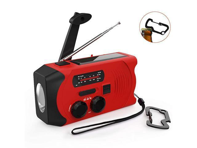 Version] Emergency Weather Radios SOS Alarm AMFM NOAA Radio Hand Crank Self Powered LED Flashlight 2000mAh Power Bank Red with Multifunctional...