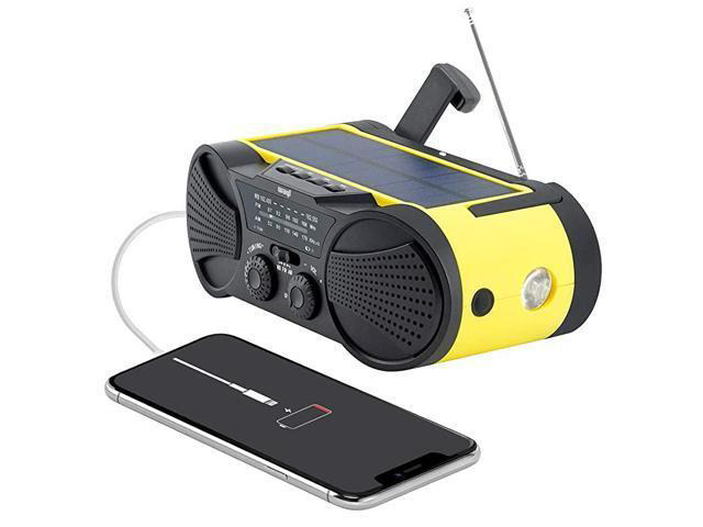 Weather Radio 4000mAh Portable Solar Powered Hand Crank AM FM NOAA Weather Stations USB Cell Phone Charger SOS Alarm LED Flashlight amp Reading...