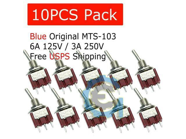 10 PCS MTS-103 Latch Mini Toggle Switch 125VAC 6A ON-OFF-ON 3 Positions SPDT M64