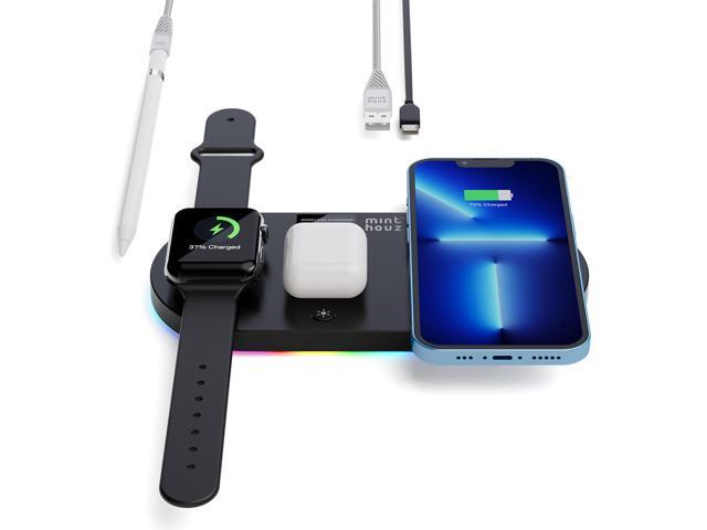 Minthouz Wireless Charger, 4 in 1 Qi-Certified Wireless Charging Pad with USB-A Output for iPhone 14/13/12/11/Pro/Max/XS/XR/X/8/8 Plus, iWatch.