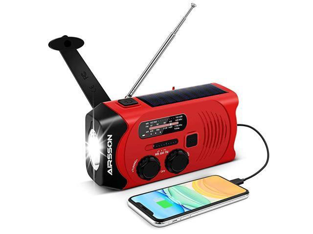 SOS 2000mAh Emergency Solar Hand Crank Portable RadioNOAA Weather Radio for Household and Emergency with AMFMLED FlashlightReading LampUSB...