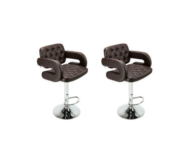 2xCoffee PU Leather Modern Adjustable Swivel Barstools Hydraulic Chair Bar Stool