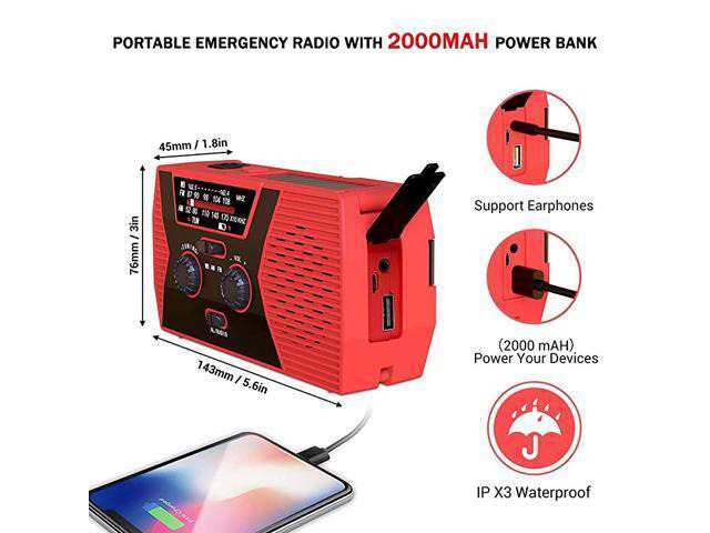 Emergency Solar Hand Crank Radio, Portable AMFM NOAA Weather Radio for Outdoor and Household Emergency Device, LED Flashlight, Reading Lamp,...