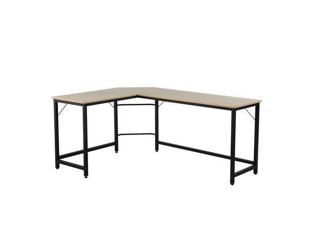 Home Office Study Laptop PC Work Table L-Shaped Corner Desk - Black+Wood Color